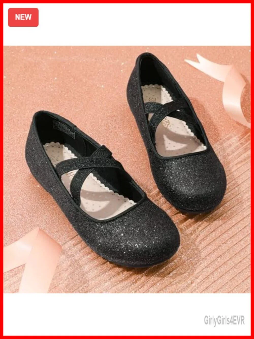 Girls Mary Jane Flats Ballet Shoes Crossover Straps Round Toe Slip-On